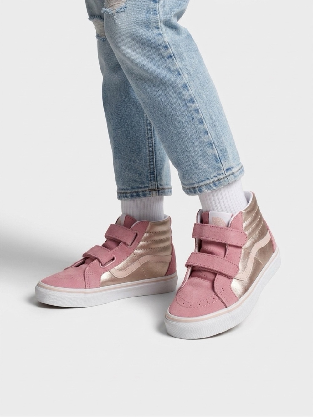 Vans Kids Pink and Rose Gold High-Top Velcro Sneakers